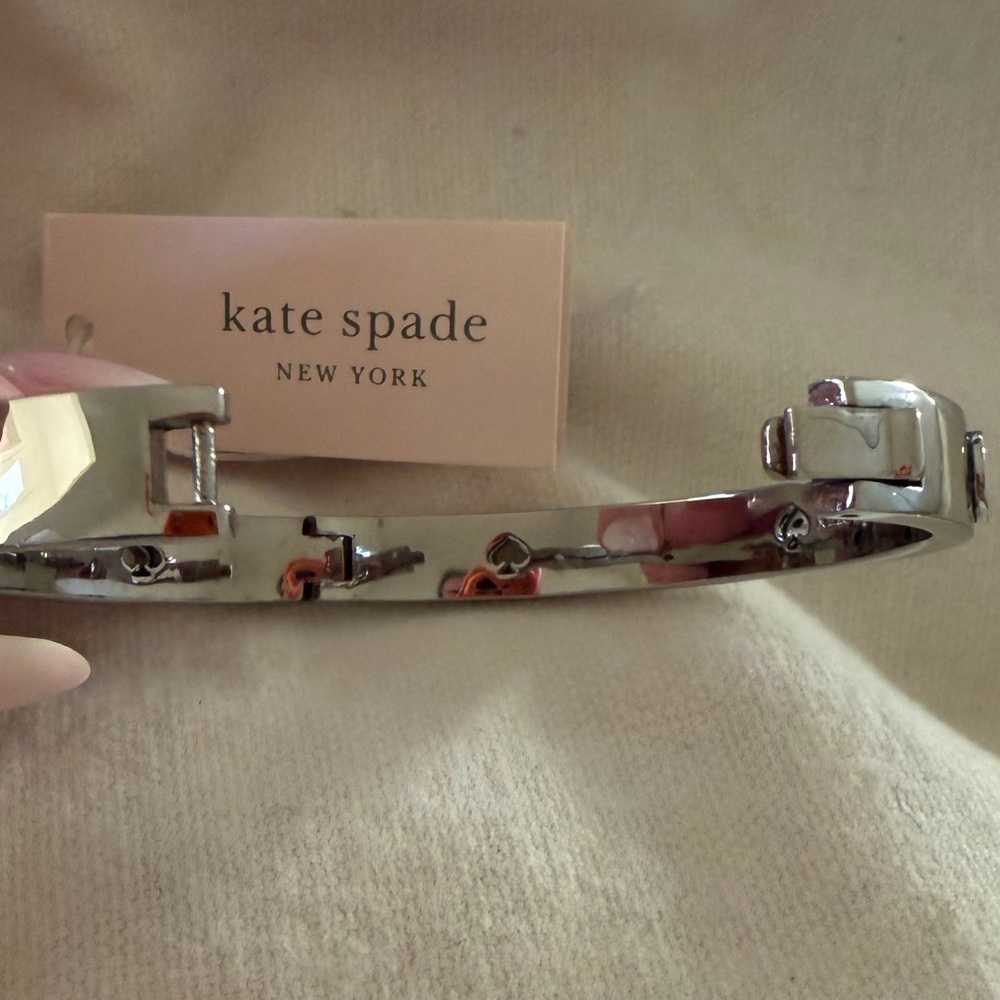 Kate Spade Shiny studded Silver hinged bangle Bracelet - Picture 4 of 11